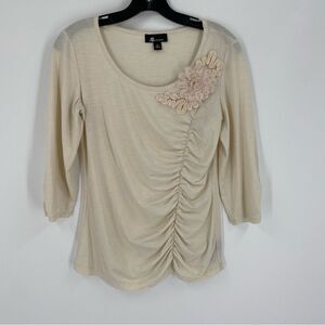 AB Studio Women’s Crew Neck 3-4 Sleeve Beige Blouse size M